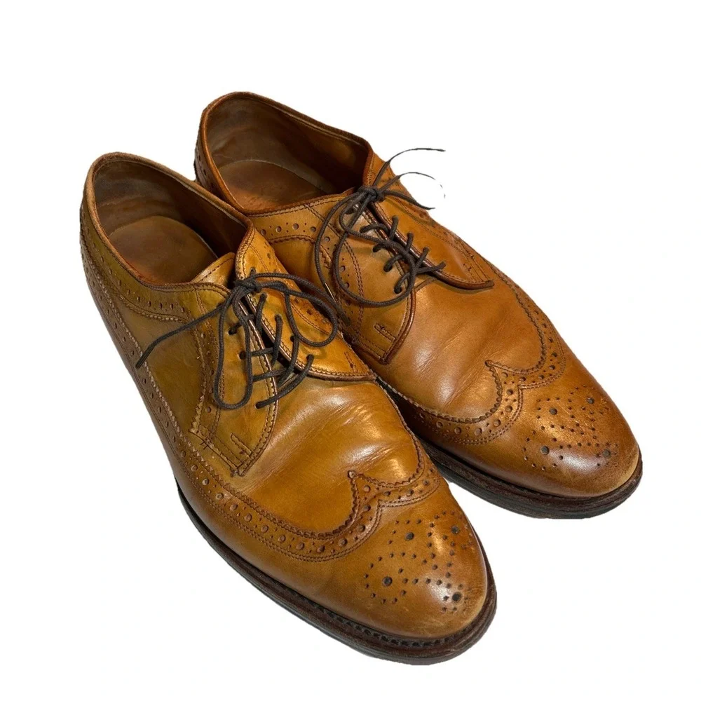 Polo Ralph Lauren Sanderson Tan Leather‎ Wingtip Dress Shoes Sz 9D Retail: $525